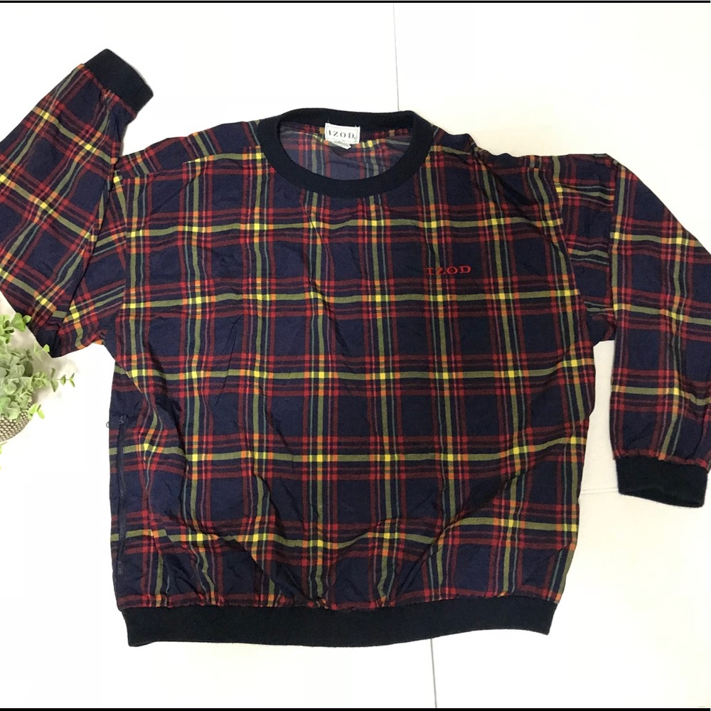 Retro IZOD Plaid Pullover windbreaker Large 90s